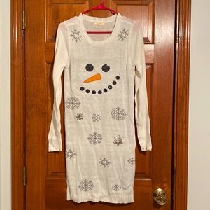 No Comment White Snowman Sweater Dress